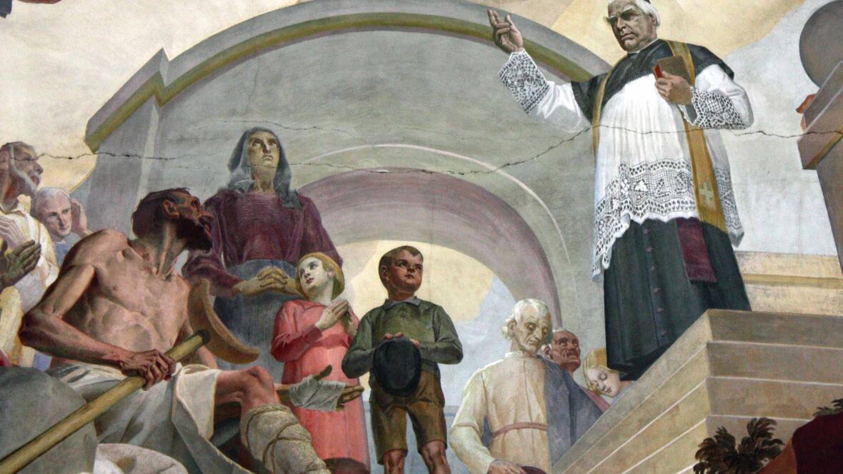Bildliche Darstellung von Pfarrer Kneipp in der Pfarrkirche St. Justina in Bad Wörishofen. (Foto: Laura Kotonski)