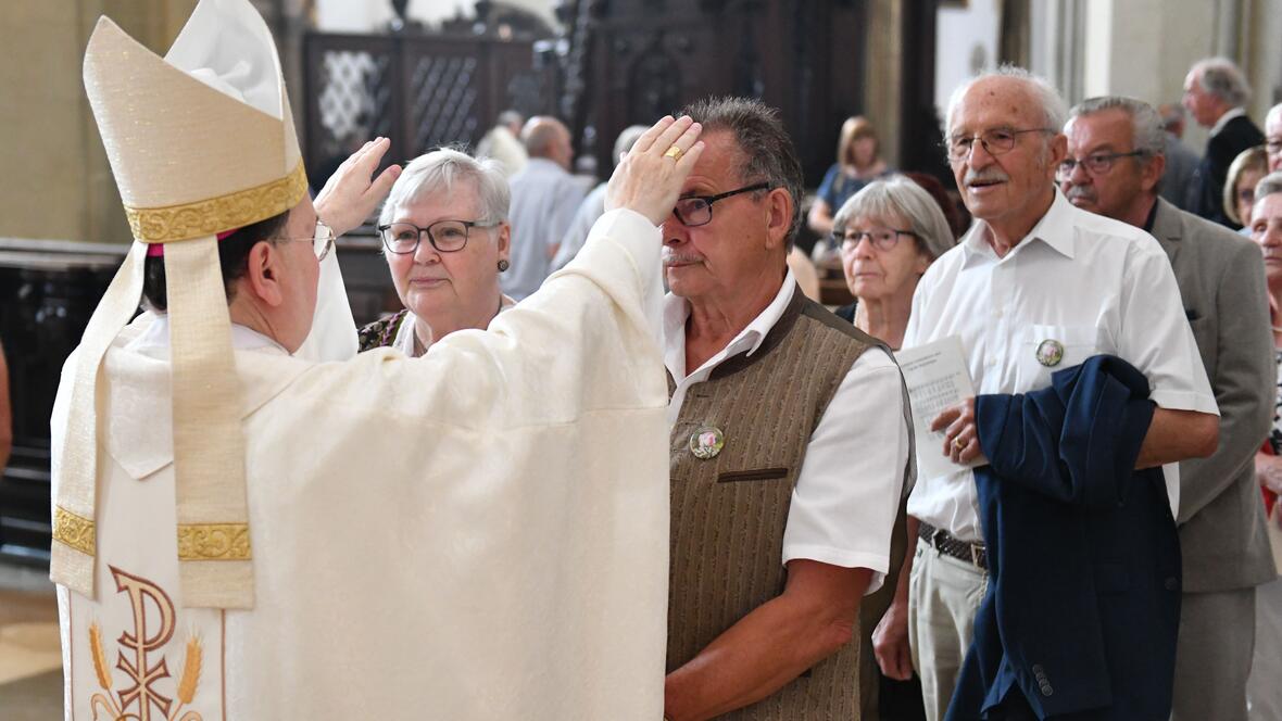 Mehrere Priester waren nach Augsburg gekommen, um den Segen zu spenden (Foto: Maria Rösch / pba)